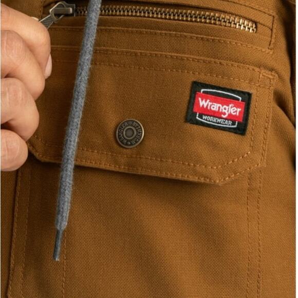 Wrangler Workwear Duck Canvas Hooded Quilted Chore Barn Coat, western Jacket, XL - Picture 4 of 11